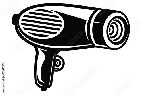 hair dryer black and white silhouette on white background