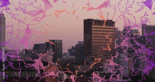 Polygon network overlay appearing from edges and expanding inward, showing tower connectivity