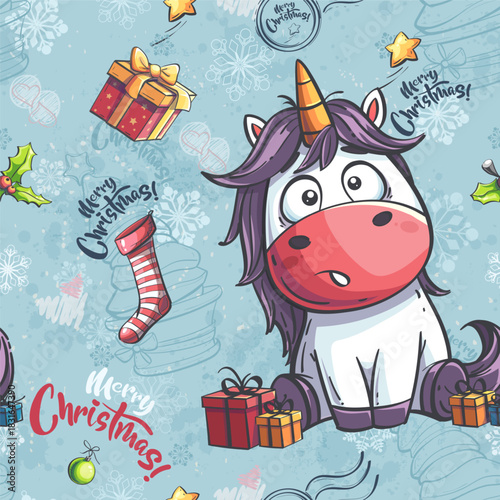 Merry Christmas Unicorn Pattern Background