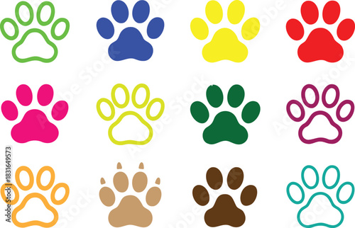 Vibrant paw print icons in multiple colors