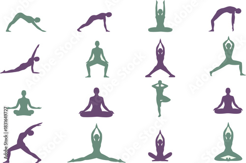 Yoga poses silhouettes set