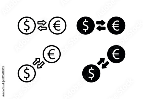 Dollar to euro exchange symbol, Currency exchange icon, dollar and euro coins with bidirectional arrows, money conversion vector