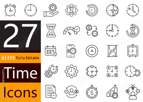 Time Management & Productivity Icons Set , Schedule, Planning and Work flow Vector Pack