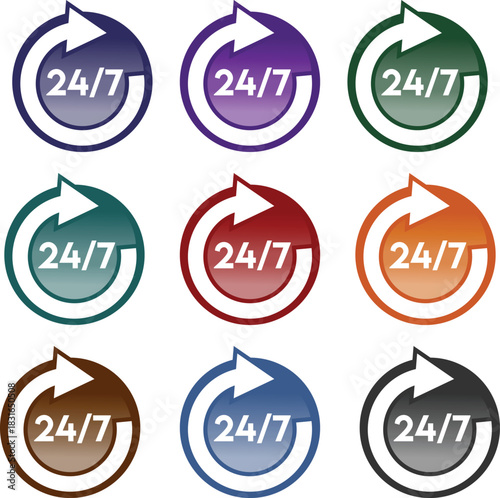 24/7 Customer Service Icon, Modern Minimal Style.