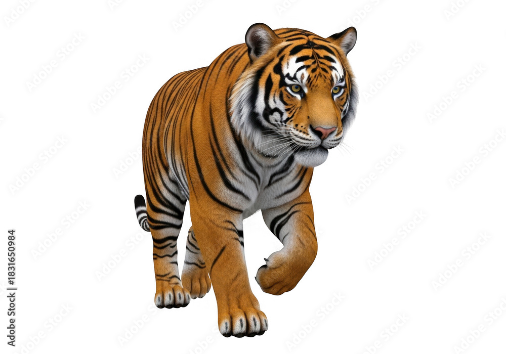 Naklejka premium Realistic tiger walking isolated on transparent background for wildlife, nature, and conservation themes