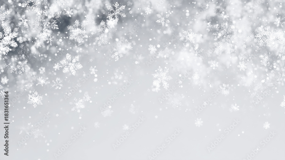 Fototapeta premium 雪の結晶が舞う冬の背景フレーム 