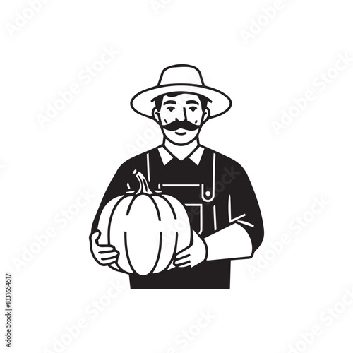 Farmer Holding Pumpkin Silhouette