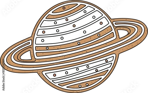 Cartoon saturn with rings and small circles on a white background illustration