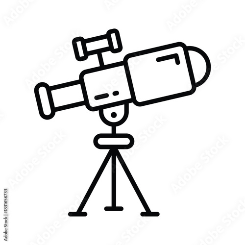 Astronomy telescope outline icon, space study and exploration