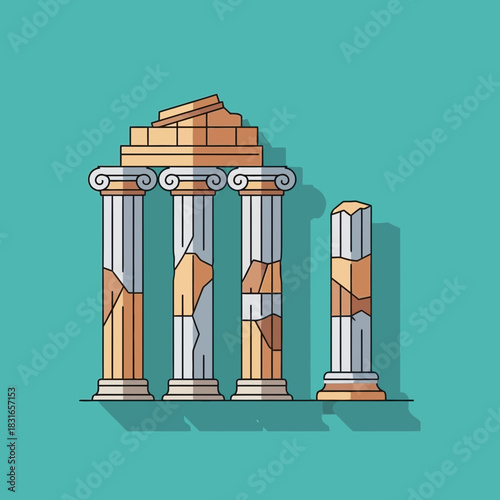 Ruined building with four columns and a partial roof structure.