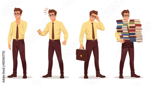 Vector Illustration Set of Stressed, Overloaded, and Exhausted Businessman