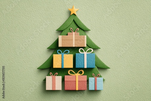 Decorative Christmas Tree Made of Colorful Presents and Star