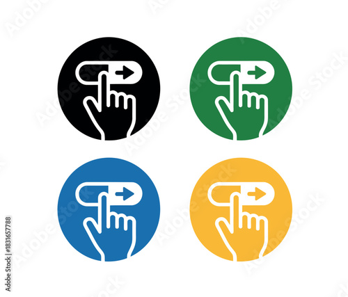 A hand is shown pressing a button with an arrow indicating forward movement on a white background.