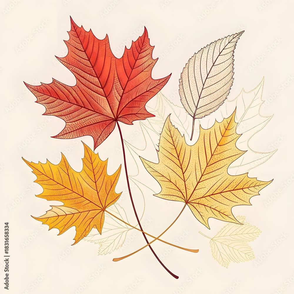 Fototapeta premium Autumn maple leaves vector illustration with colorful fall foliage, isolated design element for nature backgrounds