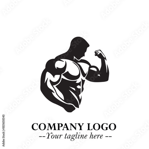 Man With Muscle Logo Symbol in Black on White Background for Strong Bold Fitness Branding Design Art