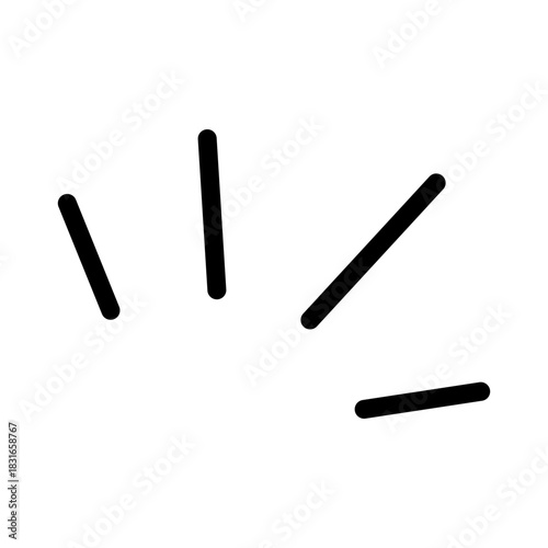 Abstract black lines radiating outward, symbolizing sound waves, impact, vibration, or a burst of energy on a clean white background