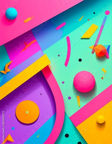 Abstract background in Memphis style with geometric shapes