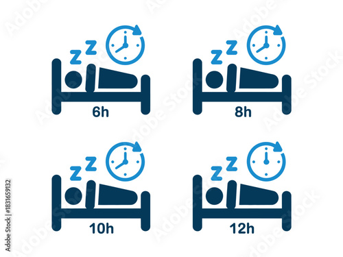 Infographic displays the recommended hours of sleep for an individual to ensure optimal health and well-being.