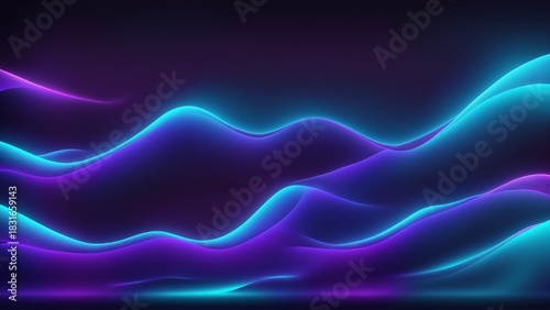 Abstract blue and purple neon waves digital landscape 4K 01