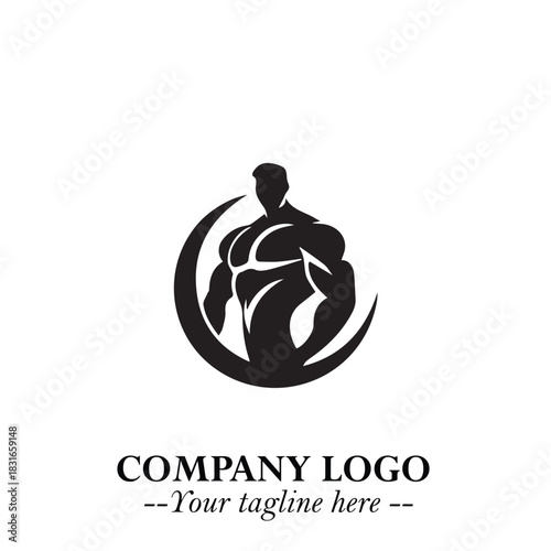 Man With Muscle Logo Symbol in Black on White Background for Strong Bold Fitness Branding Design Art