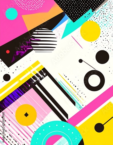 Abstract background in Memphis style with geometric shapes