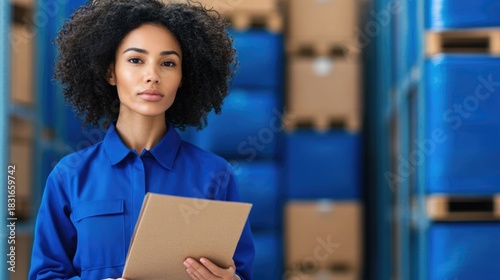 Focused and Organized Delivery Worker Checking a List of Packages While Holding a Stack of Cargo in a Warehouse Environment