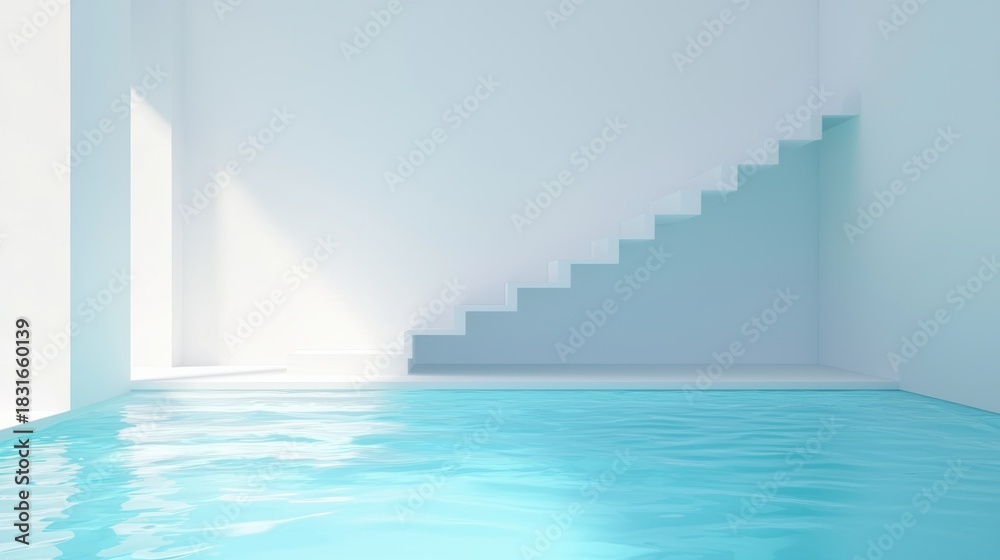 Fototapeta premium Minimalist or Aesthetic Pool An indoor pool with a minimalist design, surrounded by white walls.