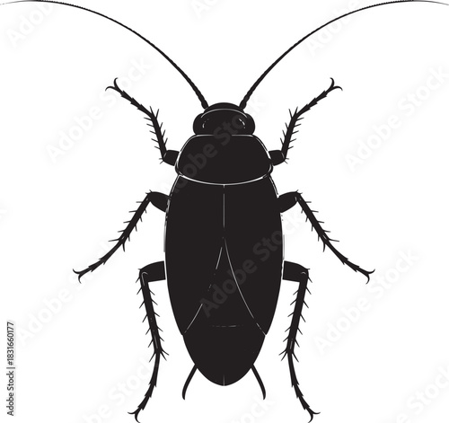 Cockroach silhouette illustration of a pest insect isolated on white background for pest control and hygiene concepts