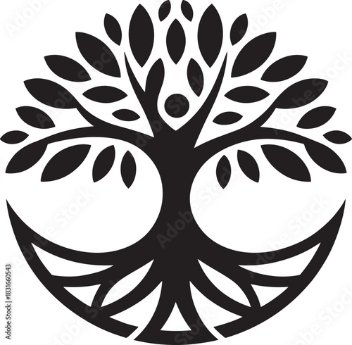 Tree of life illustration stylized black and white design representing growth connection and harmony
