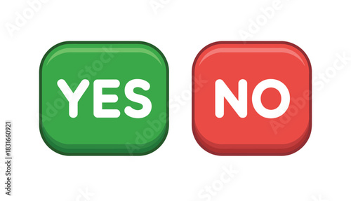 Two rounded square buttons, one green labeled 'YES' and one red labeled 'NO', placed side-by-side on a white background.