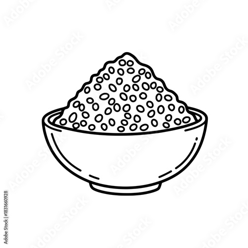Bowl of Lentils Simple Black and White Line Art Illustration.
