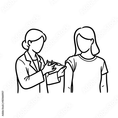 Doctor Administering Vaccine to Patient in Clinic.