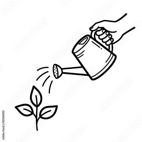 Watering Can Nurturing a Young Plant Symbol of Growth and Care.