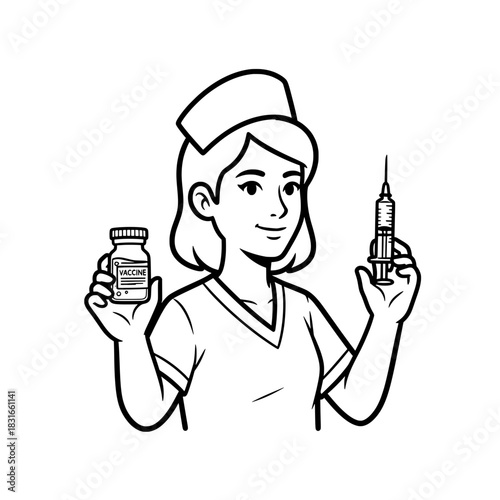 Nurse Preparing Vaccine Dose with Vial and Syringe.