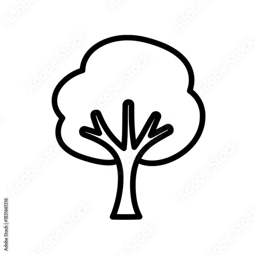 Stylized Tree Icon Simple Black and White Outline Illustration.