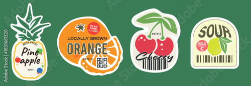 Best fruit sticker template. Cherry orange pineapple and lemon produce labels