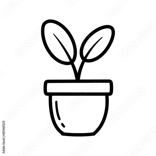 Minimalist Potted Plant Illustration with Two Leaves.