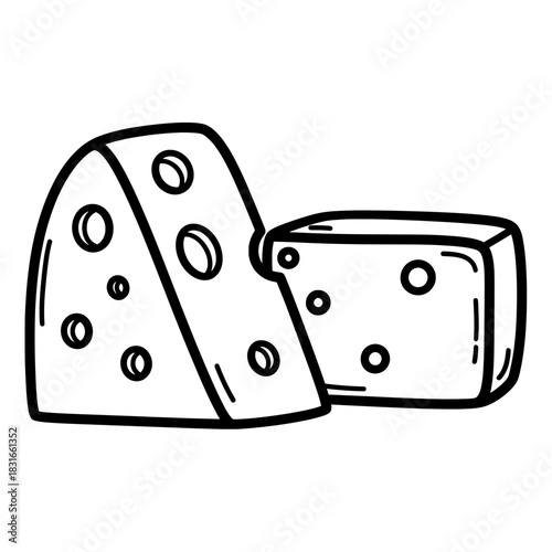 Two Cheese Blocks with Holes in Black and White.
