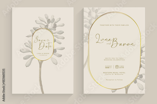 Simple Wedding Invitation Tempate with Aesthetic Flower Watercolor Arrangement
