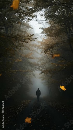Cinematic Autumn Forest Path Foggy Moody Light