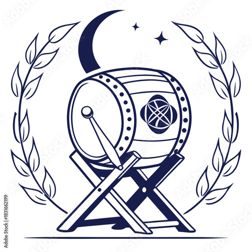 Islamic mosque drum (bedug) or realistic happy ied mubarak banner or islamic ramadan