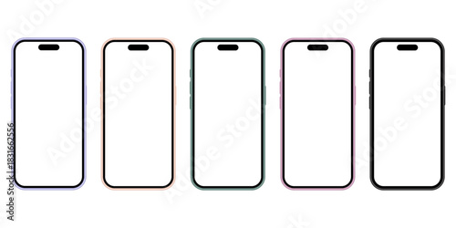5色のくすみカラーシリコーンケースをつけたスマートフォンフレーム／透過画面テンプレート