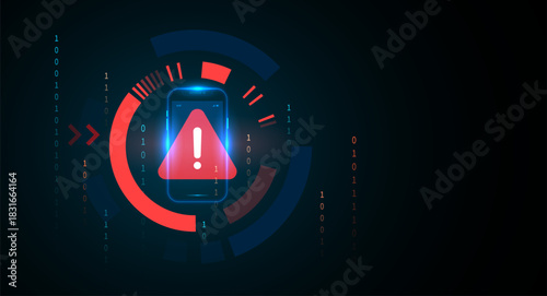 Digital Security Warning Technology Vector - Mobile Phone Hacked Risk Data Protection And Cyber Network Access Alert