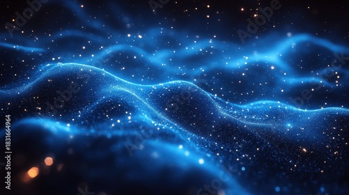 A stunning image of blue waves merging with a vast expanse of space filled with glittering stars. Evokes a sense of wonder and the immensity of the universe.