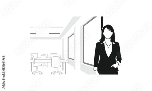 Wallpaper Mural Illustration of a businesswoman in a meeting room setting. Torontodigital.ca