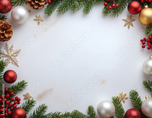christmas background with fir branches and balls