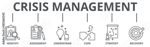 Crisis management banner web icon vector illustration