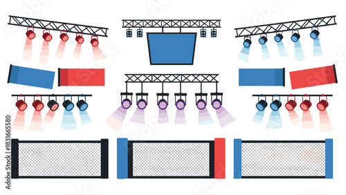 Arena lighting and fencing elements for event design and production