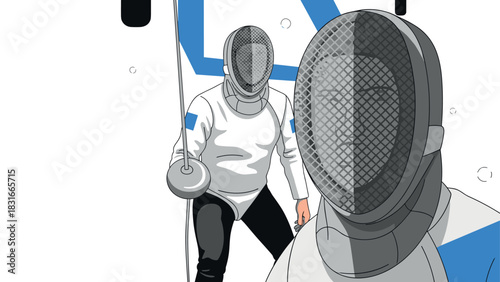 Dynamic fencing duel illustration for sports enthusiasts and athletic event promotion