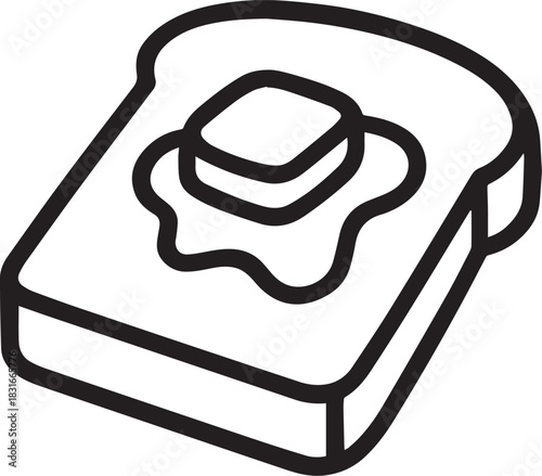 Simple line drawing of a delicious slice of toast topped with melting butter, inviting warmth and the simple joy of a comforting breakfast.